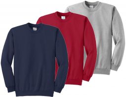 Youth/Adult Fleece Crewneck Sweatshirt, Ash, Navy or Red